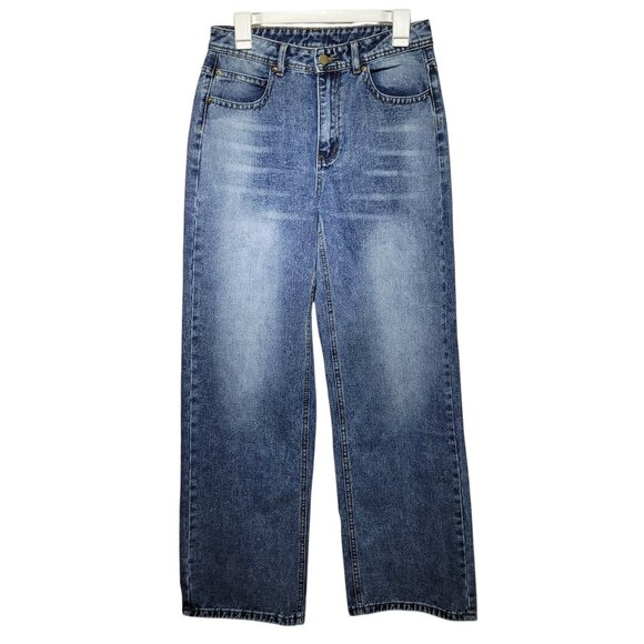 Denim - High-Waisted Wide-Leg Jeans Womens Medium Wash Relaxed Fit Denim